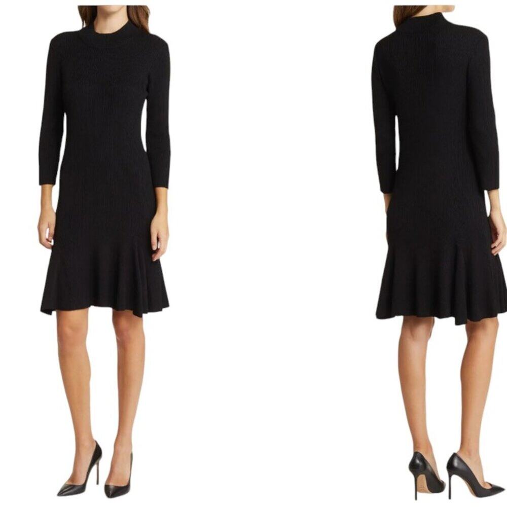 Julia Jordan Rib Three-Quarter Sleeve Sweater Dress Black Size XL NWOT $129 MSRP